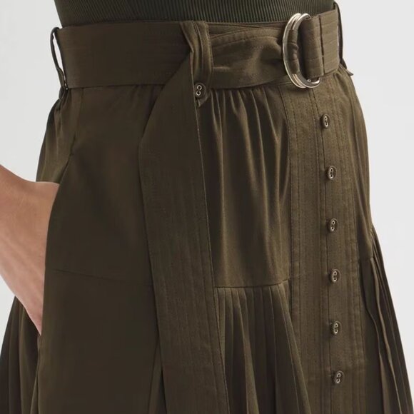 WHBM $120 WITH POCKETS Belted Utility Midi Skirt Olive Sergeant 12 RUNS SMALL 10 - Picture 8 of 9